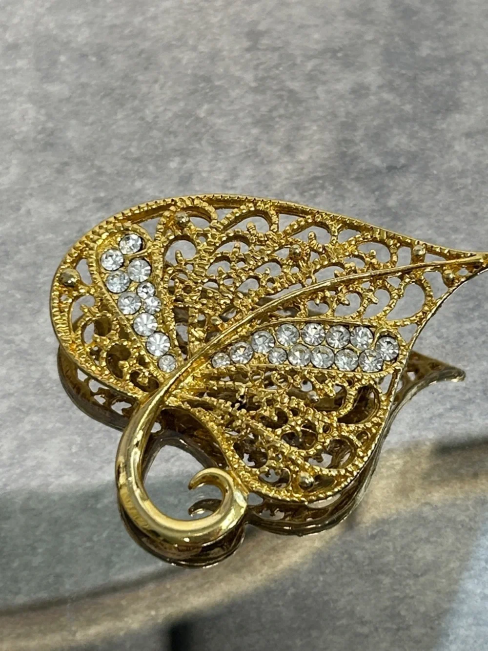 Gorgeous Gold Leaf Crystal Accent Brooch - Elegant Women’s Jewelry